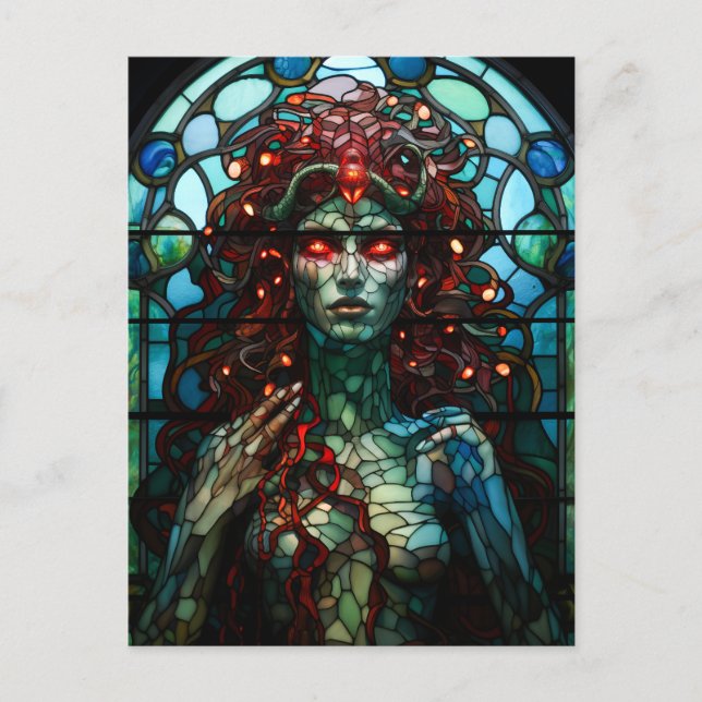 Postal Medusa - Estilo Tiffany de la ventana de vidrio ma (Anverso)