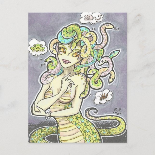 Postal Medusa Humor durante Snacktime Fantasy Art Postcar (Anverso)