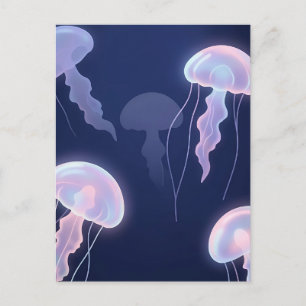 Postal Medusa Iridescente Brillante Azul Profundo Rosa