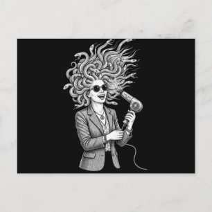 Postal Medusa Moderna Usando Secador de Pelo Ilustración 