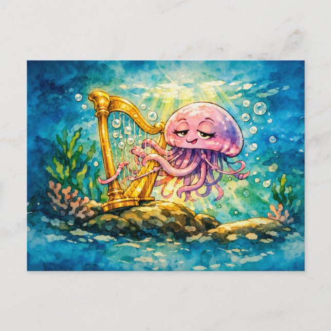 Postal Medusa tocando arpa dibujo animado   (Anverso)
