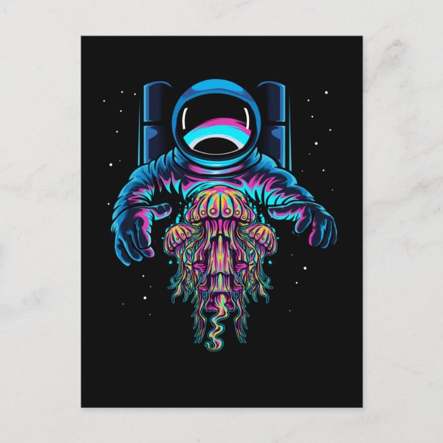 Postal Medusas Astronautas Cosmonauta Colorido (Anverso)