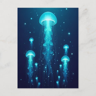 Postal Medusas Azules Bioluminiscentes Océano