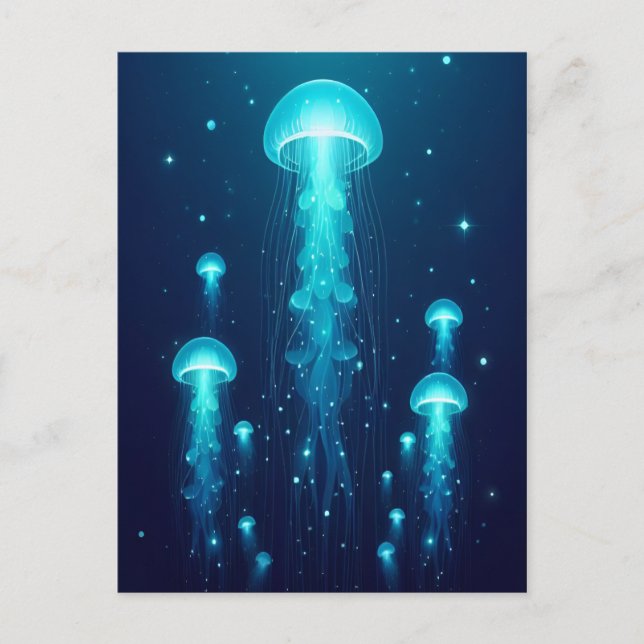 Postal Medusas Azules Bioluminiscentes Océano (Anverso)
