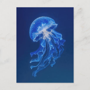 Postal Medusas Azules Brillando en el Profundo Océano Noc