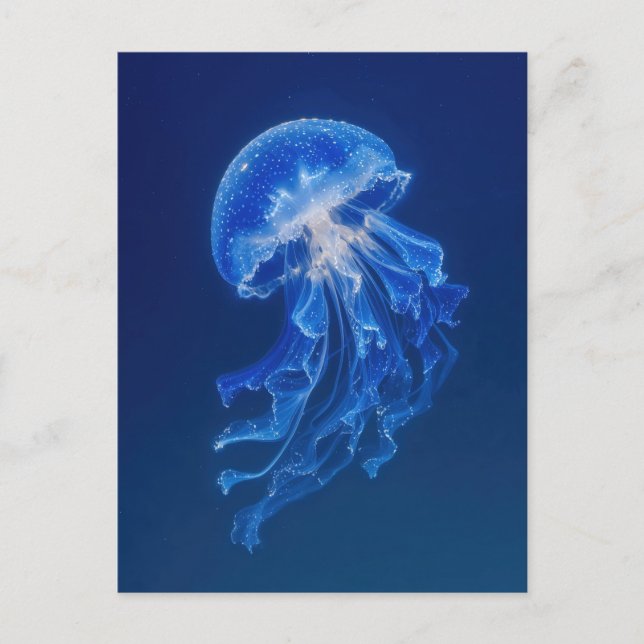 Postal Medusas Azules Brillando en el Profundo Océano Noc (Anverso)