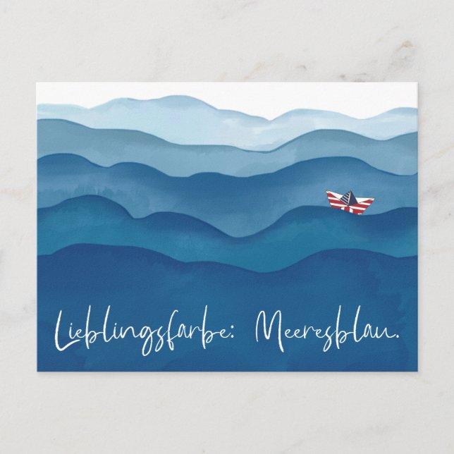 Postal Meeresfarbe Blau Postkarte im Aquarell Stil  (Anverso)