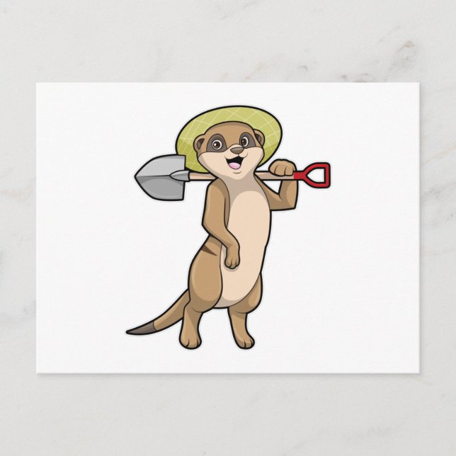 Postal Meerkat como granjero con pala (Anverso)