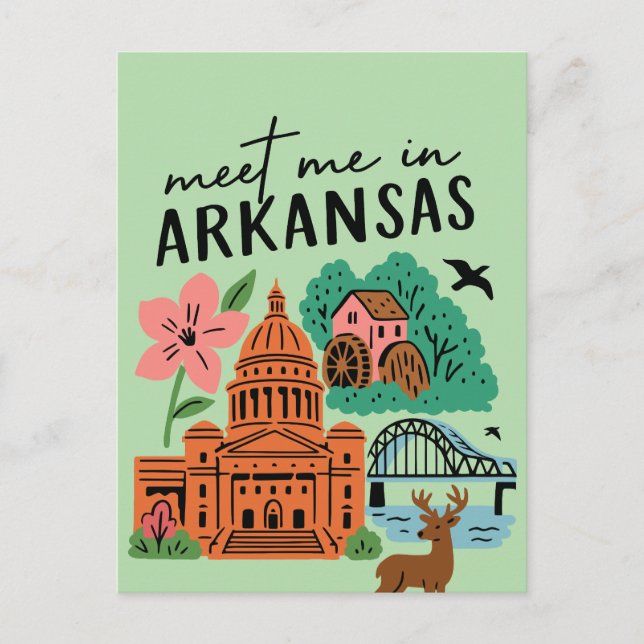 Postal Meet Me In Arkansas Southern USA Retro Landmarks (Anverso)
