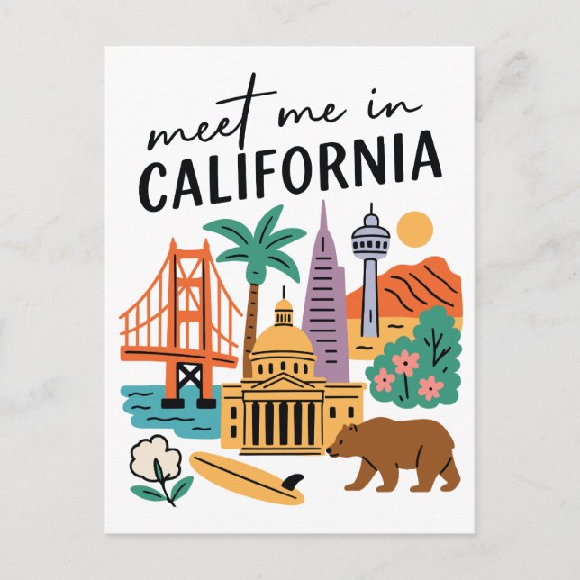 Postal Meet Me In California Golden Gate Bear Surf (Anverso)