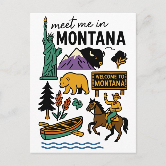 Postal Meet Me In Montana Wildlife & Cowboy State Travel (Anverso)