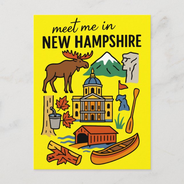 Postal Meet Me In New Hampshire Mountains Retro Icons (Anverso)