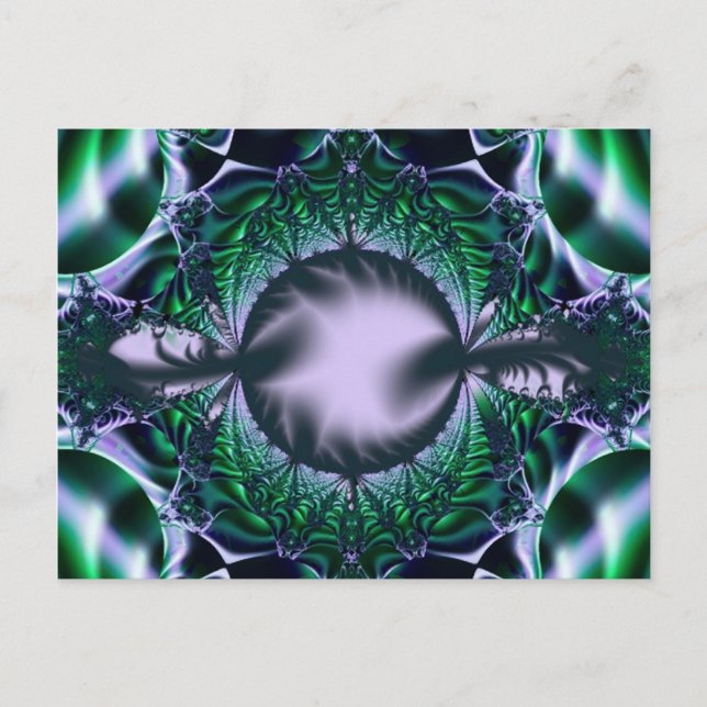 Postal Meg | Arte fractal verde y azul (Anverso)