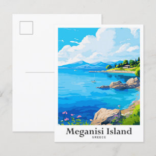 Postal Meganisi Grecia Ilustracion de viajes de arte