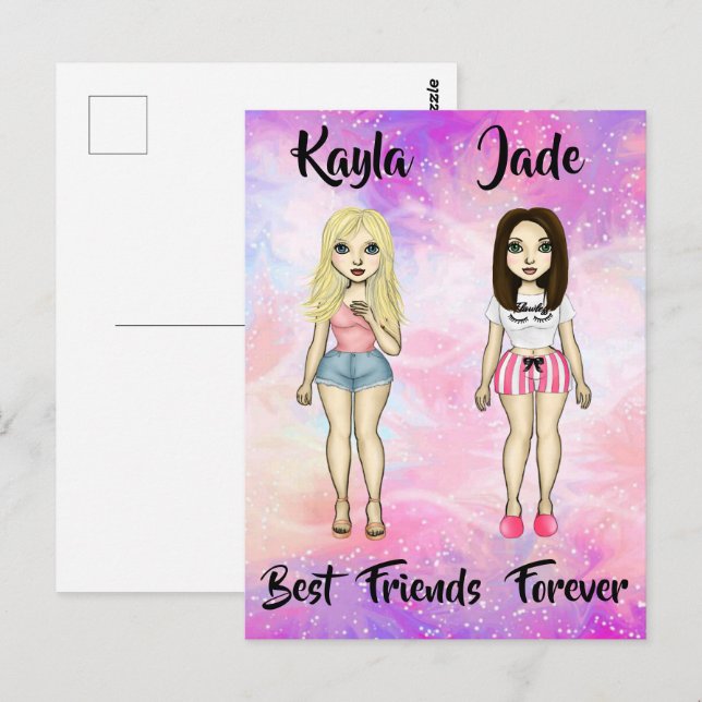Postal Mejor Amigos Personalizado de Brunette y Blonde pa (Anverso / Reverso)