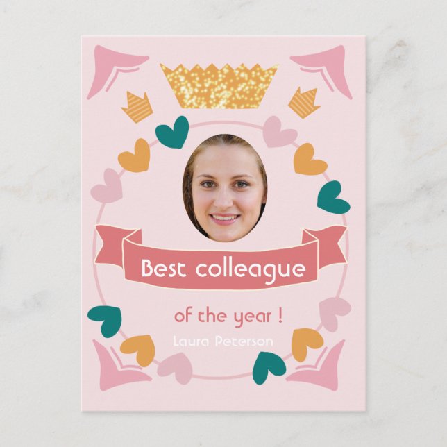 Postal Mejor colega del año foto, mejor empleado (Anverso)
