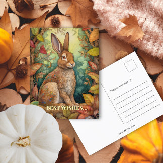 Postal Mejor Deseos Boho Cae Conejo Forestal