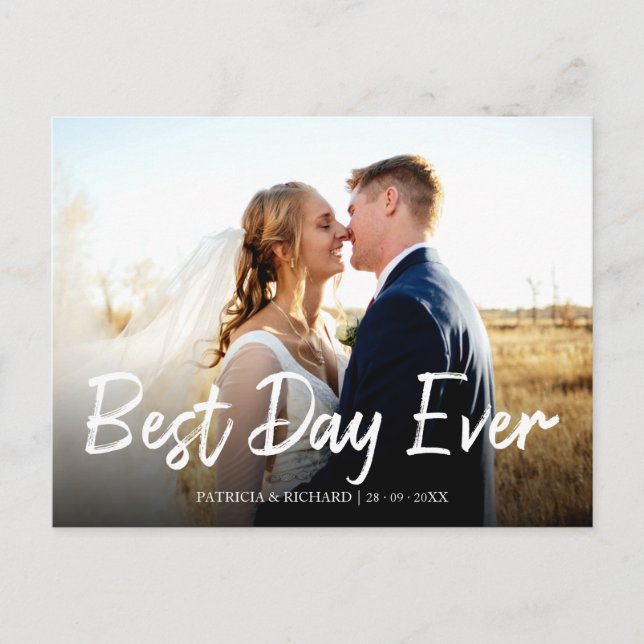 Postal Mejor Día Cada Vez Elegante Boda Gracias Foto (Anverso)