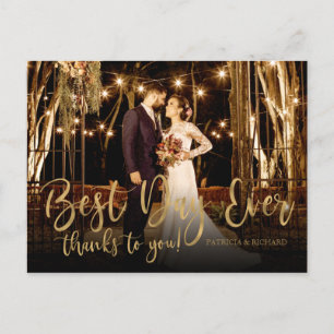 Postal Mejor Día Dorado Guión Foto Boda Agradecimiento