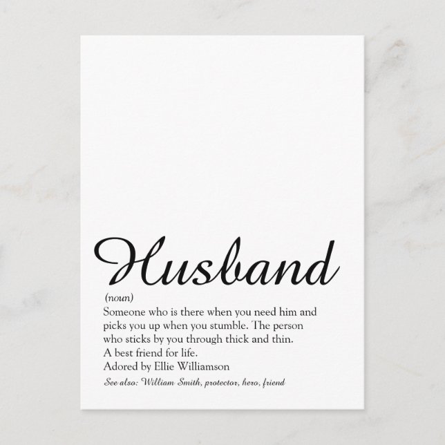 Postal Mejor edición de guión de definición de marido (Anverso)
