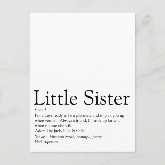 Postal Mejor hermana de todos los tiempos Definición Dive (Anverso)