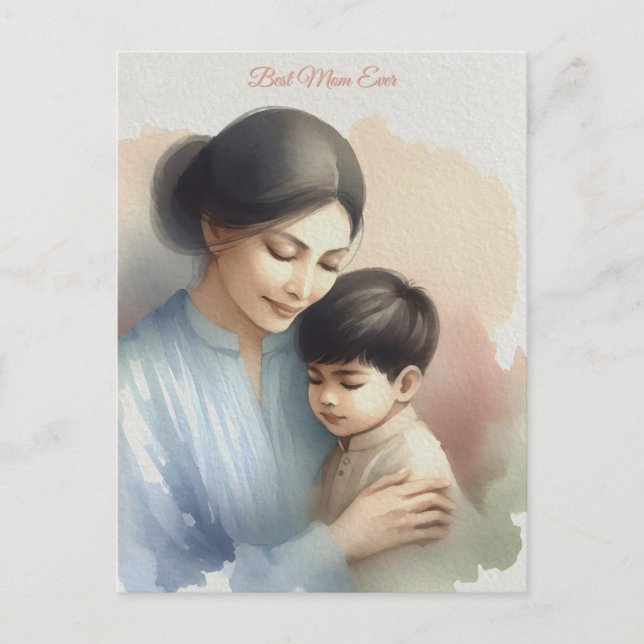 Postal Mejor Ilustracion acuarela de Mamá Nunca (Anverso)