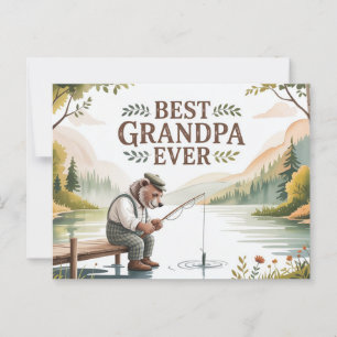 Postal Mejor Ilustracion de oso de pesca del abuelo