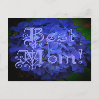Postal Mejor Mamá con fondo de flores azules