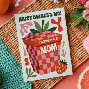 Postal Mejor Mamá Fresa Pun Fresa Retro Día de la Madre
