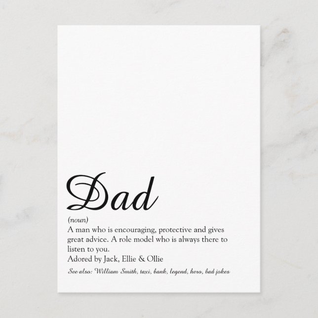 Postal Mejor papa, papi, guión de definición de padre (Anverso)