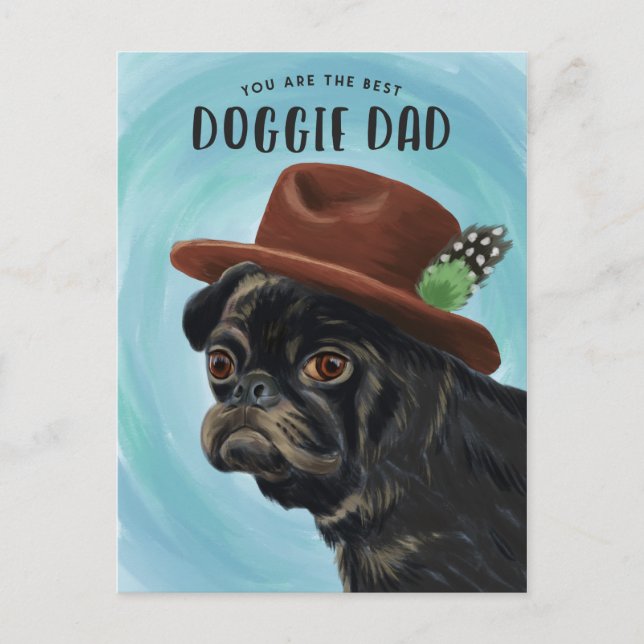 Postal Mejor Papá Perro Pug Cumpleaños Día del Padre (Anverso)