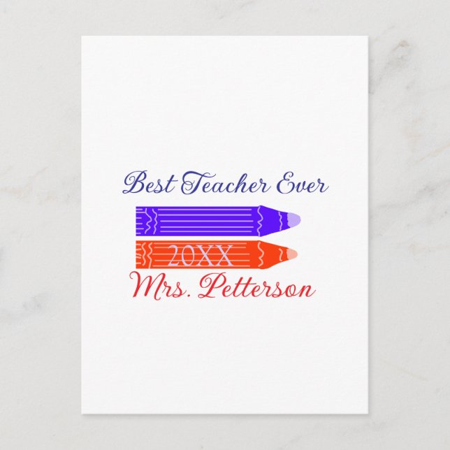 Postal Mejor profesor de lágrimas azules rojas que añada  (Anverso)