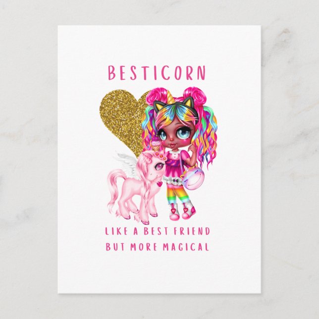 Postal Mejor regalo para Chicas, mágico rosa unicornio (Anverso)