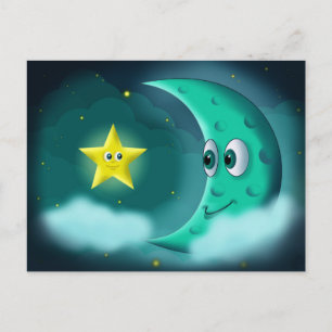 Postal Mejores Amigos Luna Azul y Estrella Amarilla