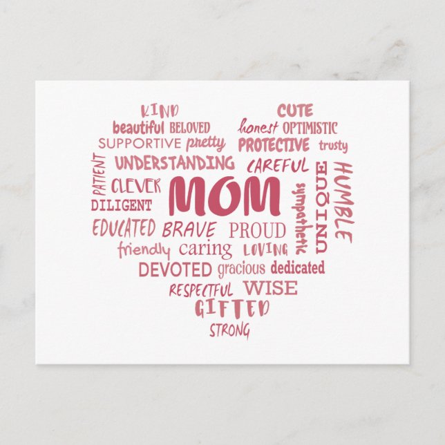 Postal Mejores cualidades de madre y características de m (Anverso)