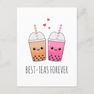 Postal Mejores Tés Cute Kawaii Té Boba Pun Amor Amistad