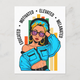 Postal Melanin, mujer educada, reina de color negra, grad