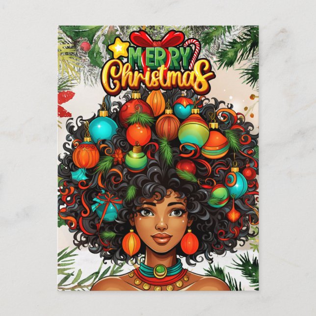 Postal Melanin Navidad a la reina natural africana (Anverso)