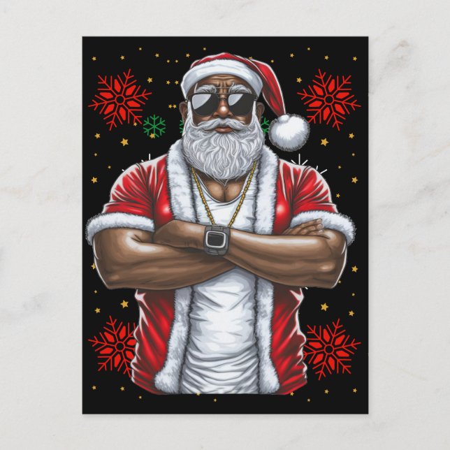 Postal Melanin Navidades de Black Man Papá Noel Noel (Anverso)