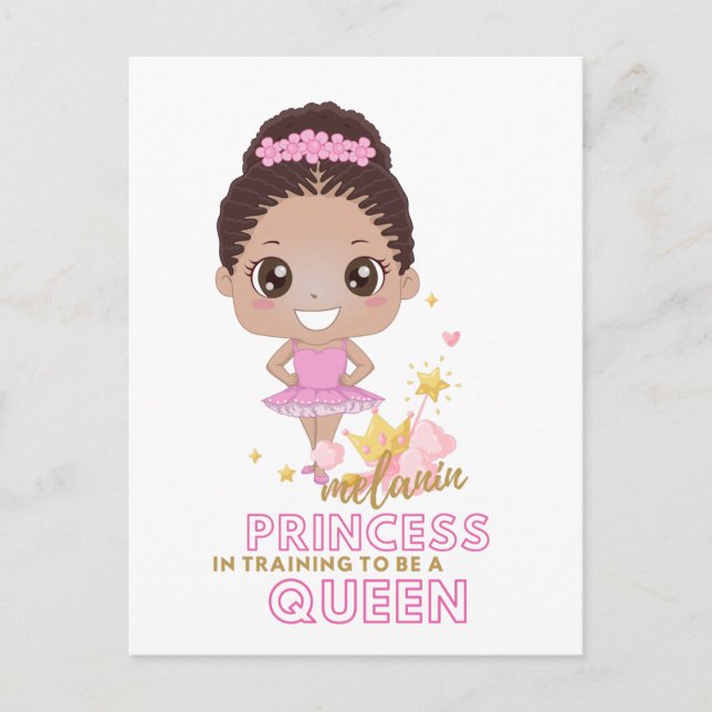 Postal Melanin Princess Entrenamiento Para Ser Reina Ball (Anverso)