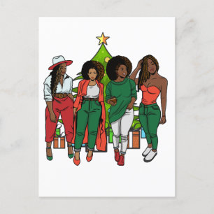Postal Melanin Sistas Árbol de Navidad y regalos Chicas n