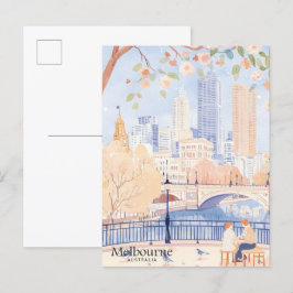 Postal Melbourne Australia Gouache Ilustracion Travel