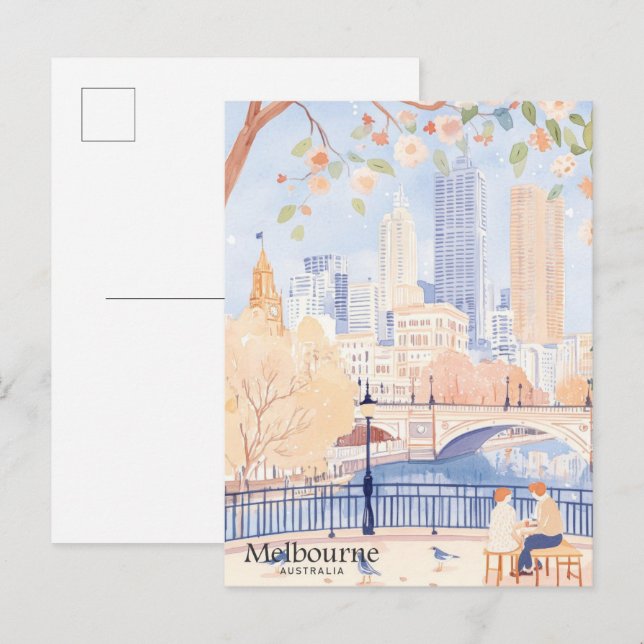 Postal Melbourne Australia Gouache Ilustracion Travel (Anverso / Reverso)