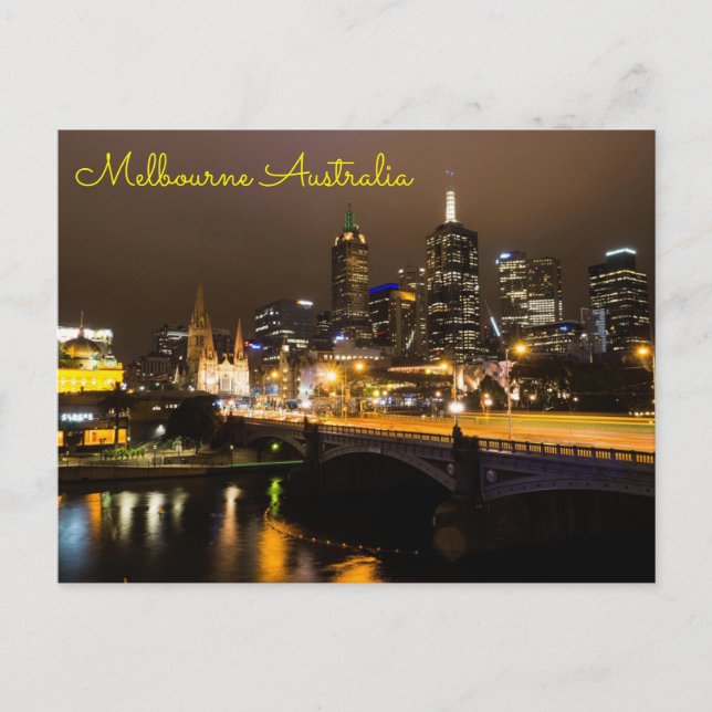 Postal Melbourne Australia noche yarra río (Anverso)
