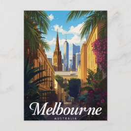 Postal Melbourne Australia Skyline Retro Travel