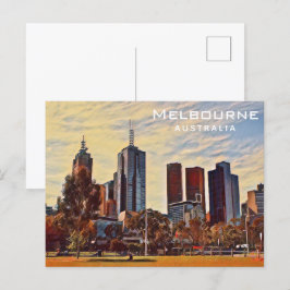 Postal Melbourne Australia Skyline Watercolor Art