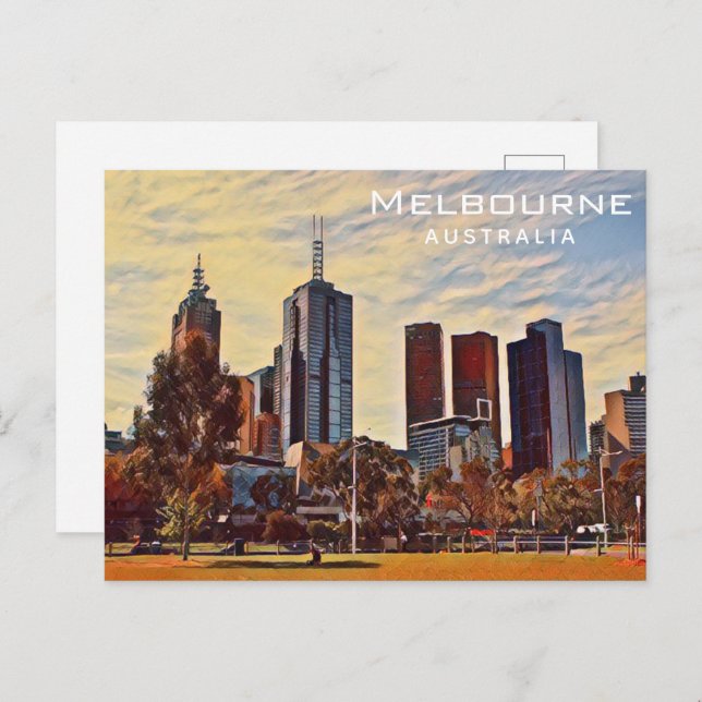 Postal Melbourne Australia Skyline Watercolor Art (Anverso / Reverso)