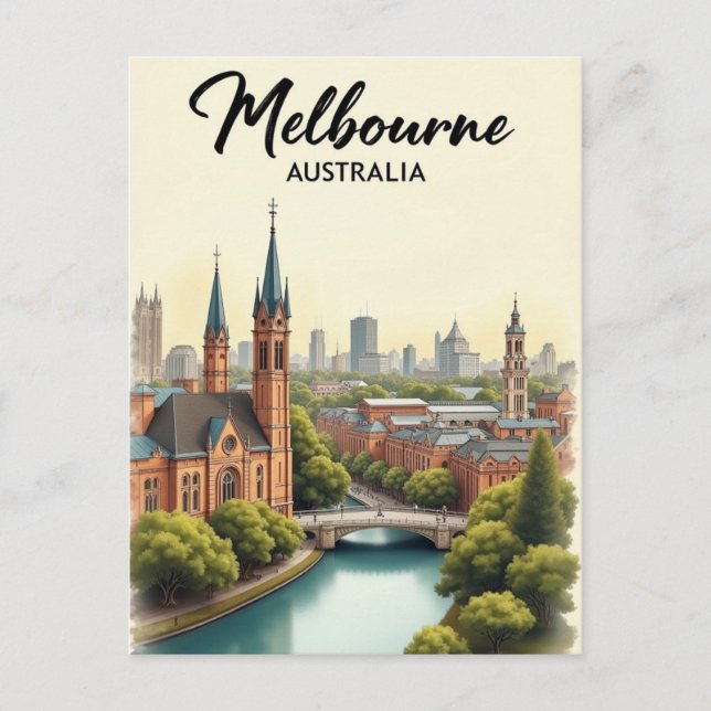 Postal Melbourne Australia Travel Art Vintage (Anverso)