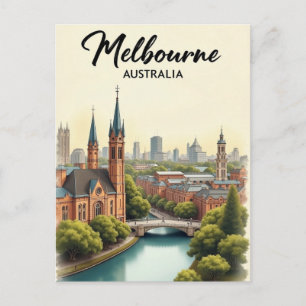 Postal Melbourne Australia Viajes Arte Vintage