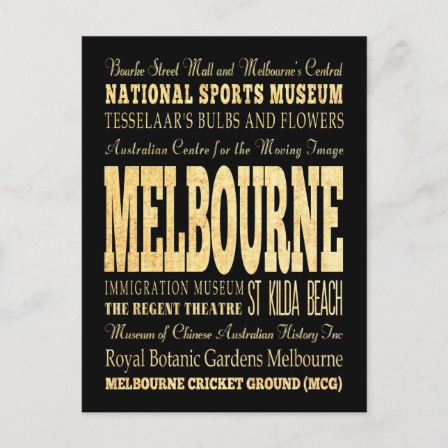 Postal Melbourne City of Australia Typography Art (Anverso)